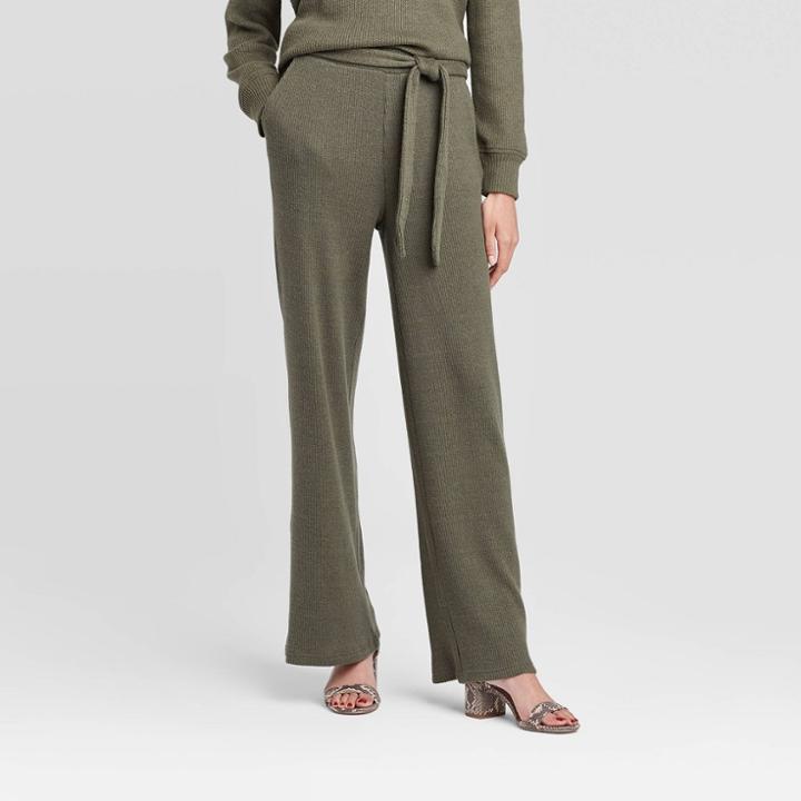 Women's Mid-rise Straight Leg Cozy Rib Lounge Pants - Who What Wear Green