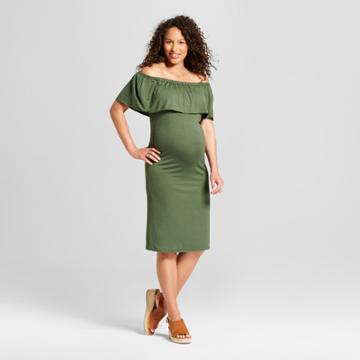 Maternity Off The Shoulder Fitted Midi Dress - Macherie Capulet Olive (green) Xl, Infant Girl's