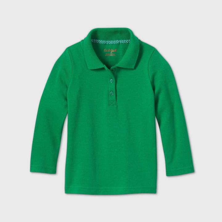 Toddler Girls' Long Sleeve Interlock Uniform Polo Shirt - Cat & Jack Green