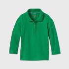 Toddler Girls' Long Sleeve Interlock Uniform Polo Shirt - Cat & Jack Green