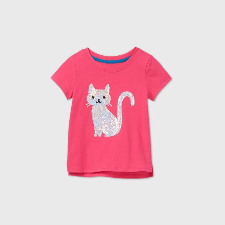 Toddler Girls' Flip Sequin Cat Short Sleeve T-shirt - Cat & Jack Dark Pink