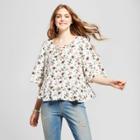 Women's Woven Lace-up Floral Blouse - Mossimo Supply Co. Cream
