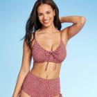 Women's Underwire Tie-front Bralette Bikini Top - Kona Sol Neutral D/dd Cup, Red/white