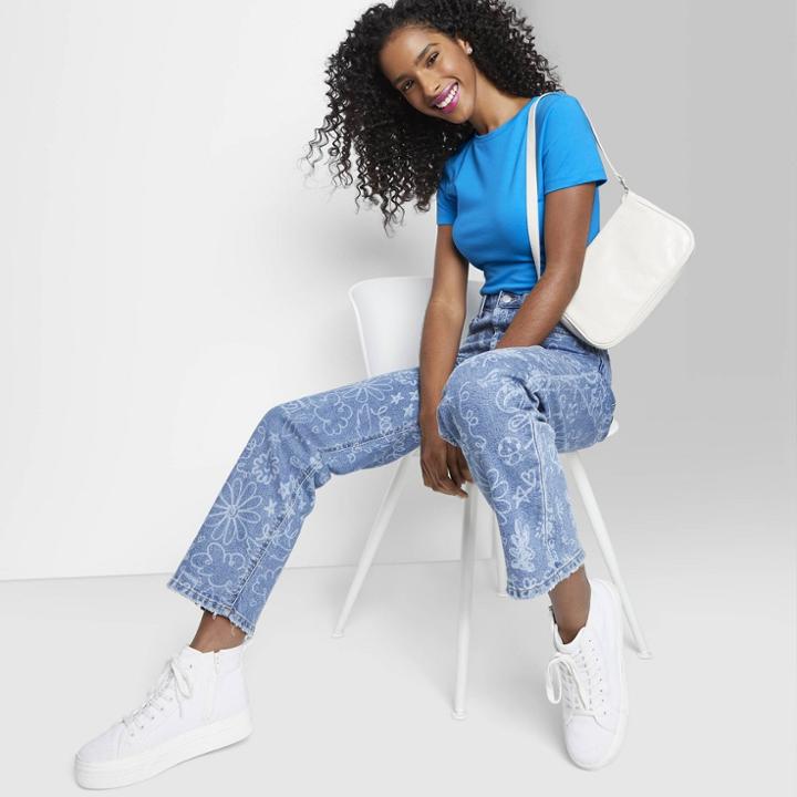 Women's Short Sleeve Cropped T-shirt - Wild Fable Azure