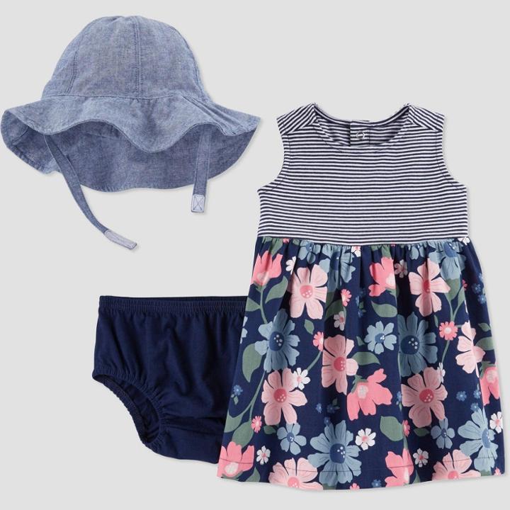Carter's Just One You Baby Girls' Floral Dress With Hat - Navy Newborn, Blue