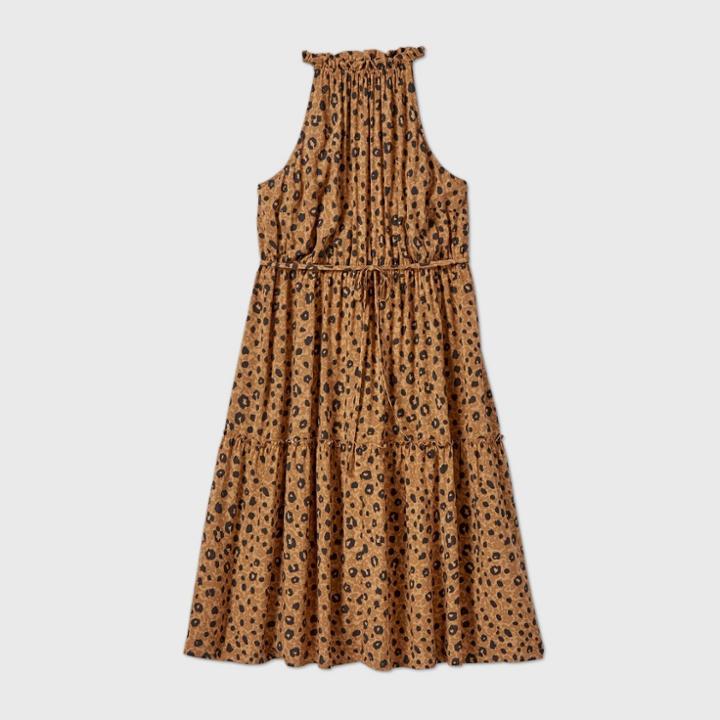 Women's Plus Size Leopard Print Sleeveless Dress - Ava & Viv Brown