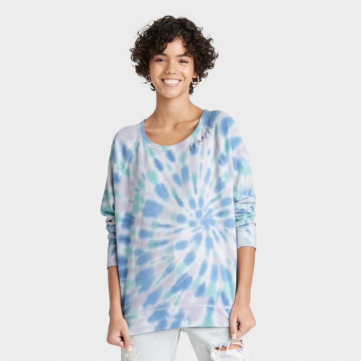 Grayson Threads Women's Be Happy Graphic Sweatshirt - Blue