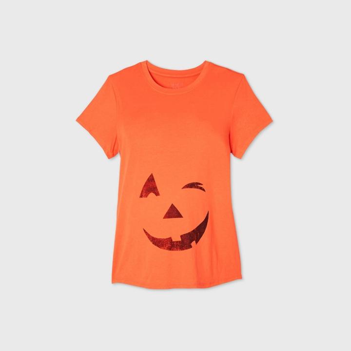 Maternity Short Sleeve Scoop Neck Pumpkin Face Graphic T-shirt - Isabel Maternity By Ingrid & Isabel Orange