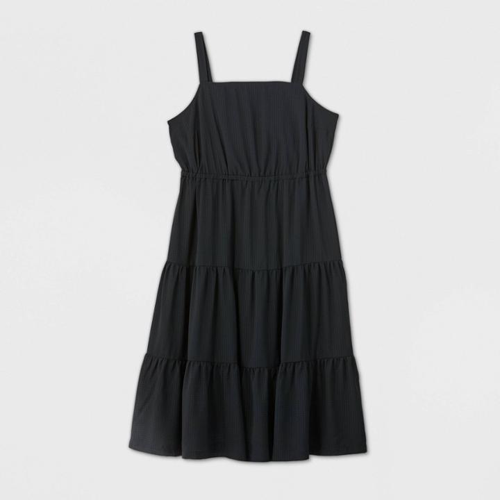 Women's Plus Size Sleeveless Tiered Sundress - Ava & Viv Black