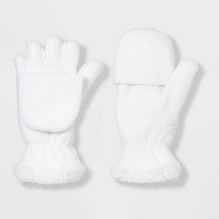 Girls' Convertible Fleece Glove - Cat & Jack Almond Cream 4-7, Girl's, White