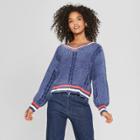 Women's Long Sleeve Chenille Varsity Sweater - Cliche Blue
