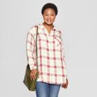 Women's Plus Size Plaid No Gap Button-down Long Sleeve Tunic - Ava & Viv Ivory/red