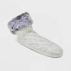No Brand Women's Cable Knit Faux Shearling Lined Booties With Faux Fur Cuff & Grippers - Gray