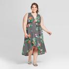 Women's Plus Size Striped Floral Print Sleeveless Ruffle Midi Wrap Dress - Who What Wear Black/white X, Black/white