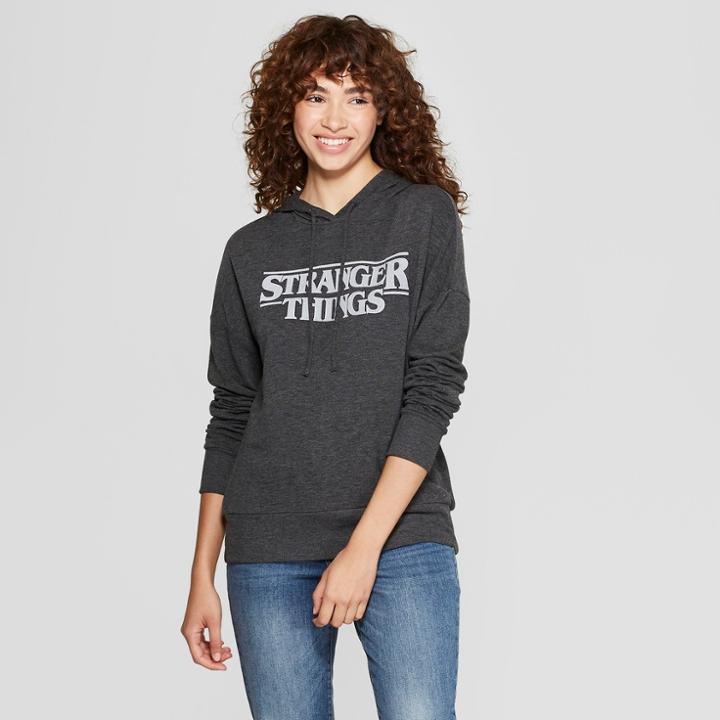 Women's Stranger Things Logo Graphic Hoodie (juniors') Charcoal