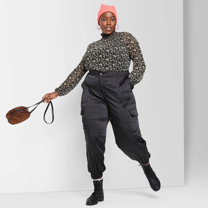 Women's Plus Size High-rise Cargo Pants - Wild Fable Black 1x, Women's,