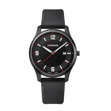 Men's Wenger City Active - Swiss Made - Black Pvd Case Silicone Strap Watch - Black,