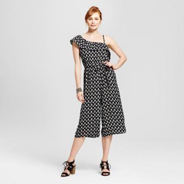 Women's Printed One Shoulder Jumpsuit - Lily Star (juniors') Black/white