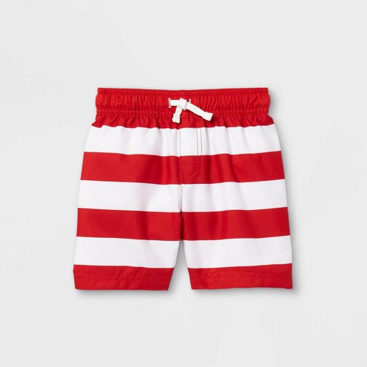 Toddler Boys' Striped Swim Trunks - Cat & Jack Red/white