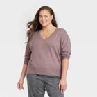 Women's Plus Size Fine Gauge V-neck Sweater - A New Day Dark Brown