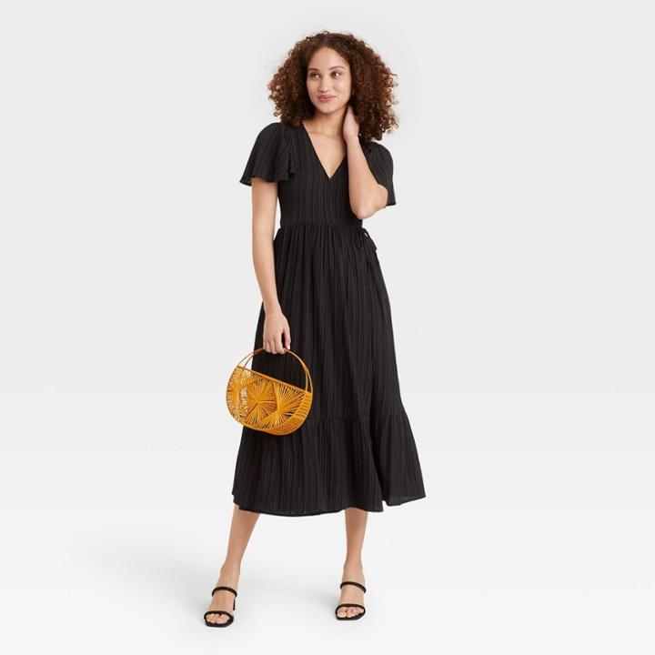 Women's Flutter Short Sleeve Wrap Dress - A New Day Black