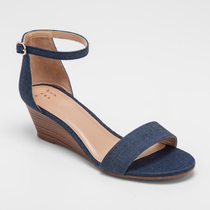 Women's Wilda Wide Width Wedge Pumps - A New Day Blue 8.5w,