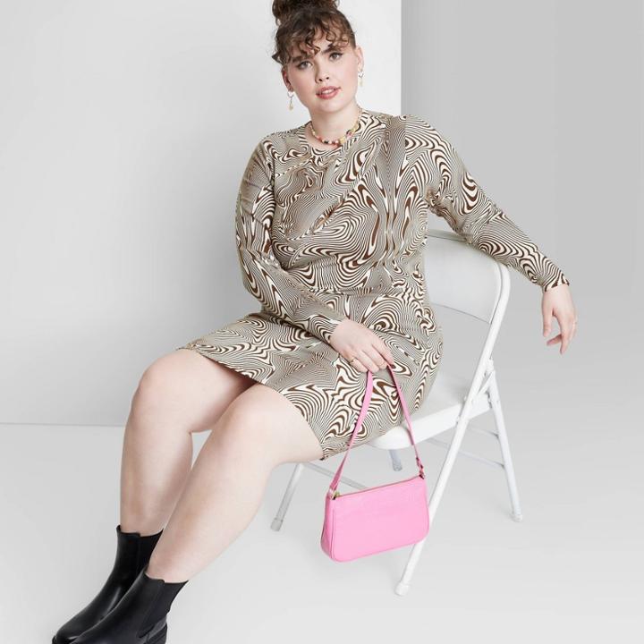 Women's Plus Size Long Sleeve Cut Out Detail Knit Bodycon Dress - Wild Fable Brown