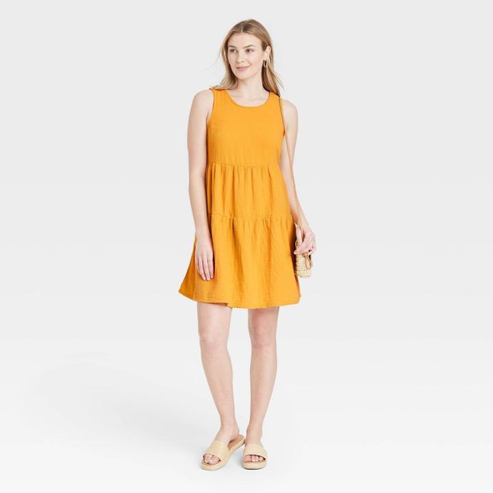 Women's Gauze Tiered Tank Dress - Universal Thread Yellow