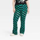 Zoe+liv Women's Plus Size Checkered Wide Leg Graphic Pants - Green