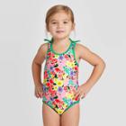 Toddler Girls' Floral Print One Piece Swimsuits - Cat & Jack True White 18m, Toddler Girl's