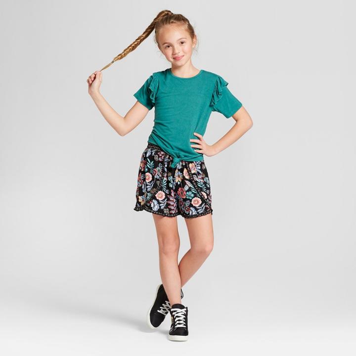 Girls' Short Sleeve Tie Front T-shirt - Art Class Green