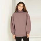 Women's Long Sleeve Mock Turtleneck T-shirt - A New Day Brown