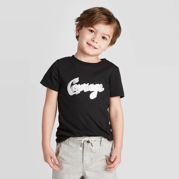 Petitetoddler Boys' Short Sleeve Letters Graphic T-shirt - Cat & Jack Black 12m, Toddler Boy's