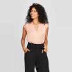 Women's Sleeveless V-neck Hammered Satin Blouse - A New Day Cream