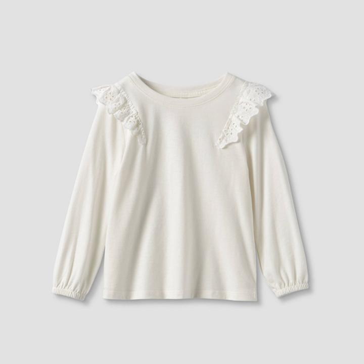 Toddler Girls' Knit Long Sleeve Eyelet Top - Cat & Jack Cream