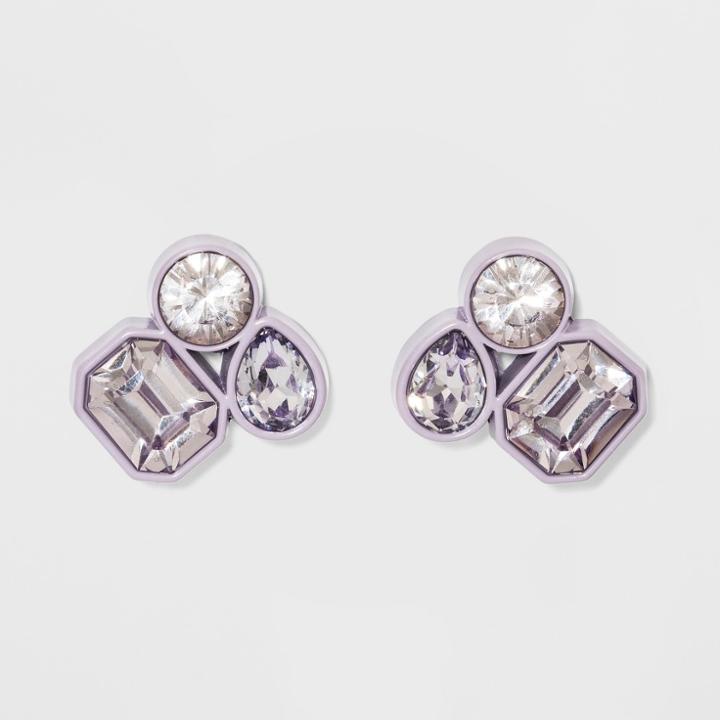 Cluster Stone Button Earrings - A New Day Purple