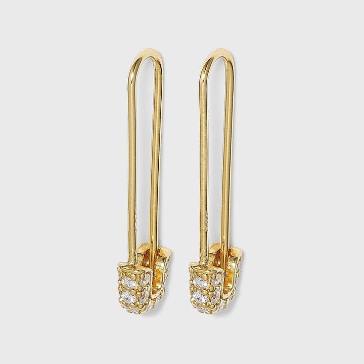 Sugarfix By Baublebar 14k Gold Plated Crystal And Gold Safety Pin Drop Earrings - Gold