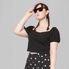 Women's Plus Size Balloon Sleeve Cropped Short Sleeve Top - Wild Fable Black