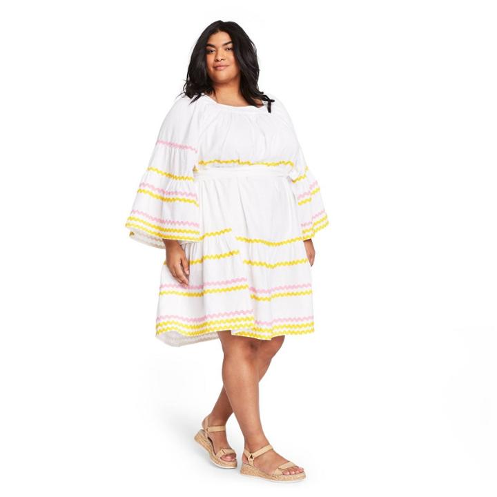 Women's Plus Size Ric Rac Flare Sleeve Dress - Lisa Marie Fernandez For Target White/yellow