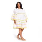 Women's Plus Size Ric Rac Flare Sleeve Dress - Lisa Marie Fernandez For Target White/yellow