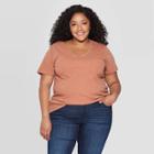 Women's Plus Size Short Sleeve V-neck Monterey Pocket T-shirt - Universal Thread Brown 1x, Women's,