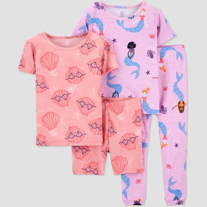 Carter's Just One You Baby Girls' 4pc Shells/mermaids Snug Fit Pajama Set - Purple/pink