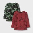 Toddler Boys' 2pk Printed Knit Long Sleeve T-shirt - Cat & Jack Camo Green/burgundy