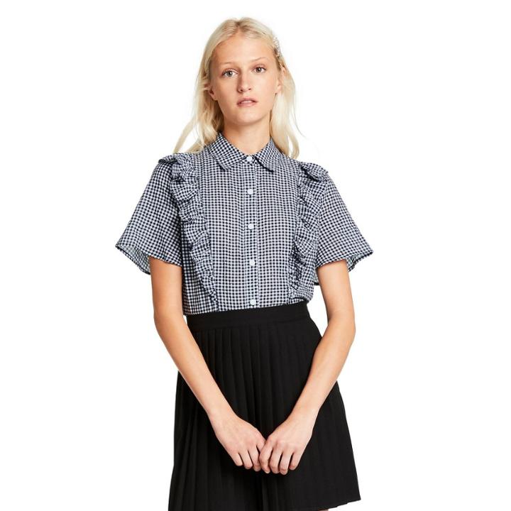Women's Gingham Short Sleeve Ruffle Button-down Shirt - Sandy Liang X Target Black