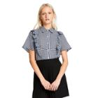 Women's Gingham Short Sleeve Ruffle Button-down Shirt - Sandy Liang X Target Black