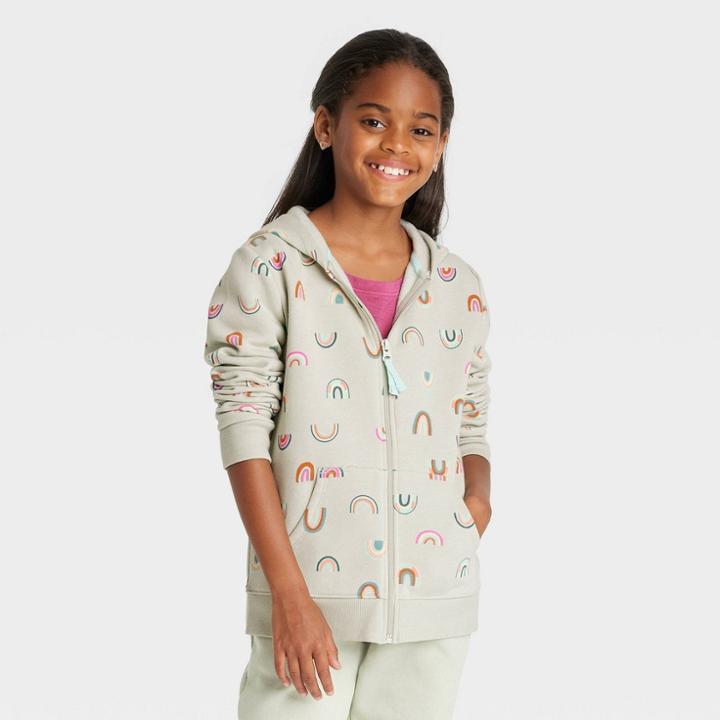 Girls' Printed Zip-up Fleece Hoodie - Cat & Jack Army Green