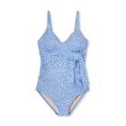 Tie-front One Piece Maternity Swimsuit - Isabel Maternity By Ingrid & Isabel Animal Print S D/dd Cup, Blue