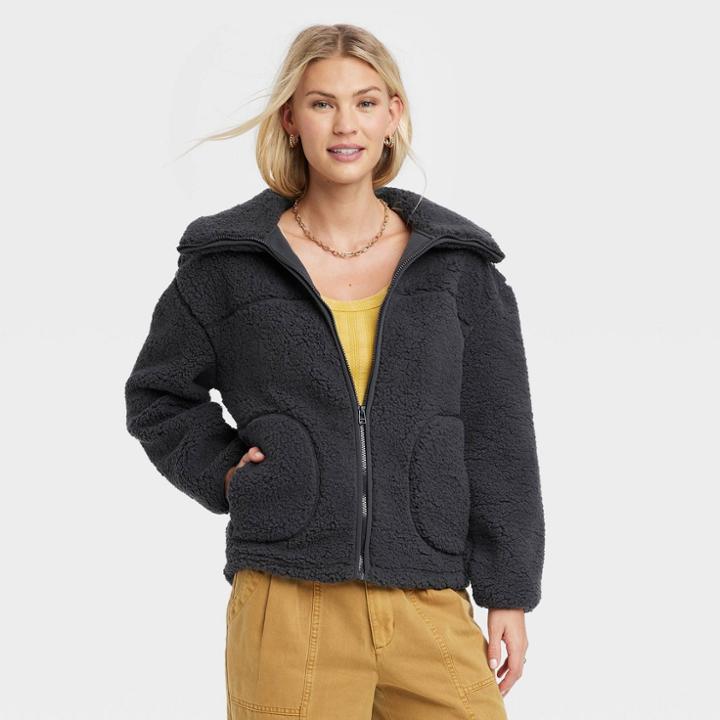 Women's Hooded Sherpa Anorak Jacket - Universal Thread Black