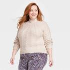 Women's Plus Size Mock Turtleneck Pullover Sweater - Knox Rose Cream