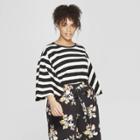 Women's Plus Size Striped Bell Sleeve Crewneck Top - Who What Wear Black/white
